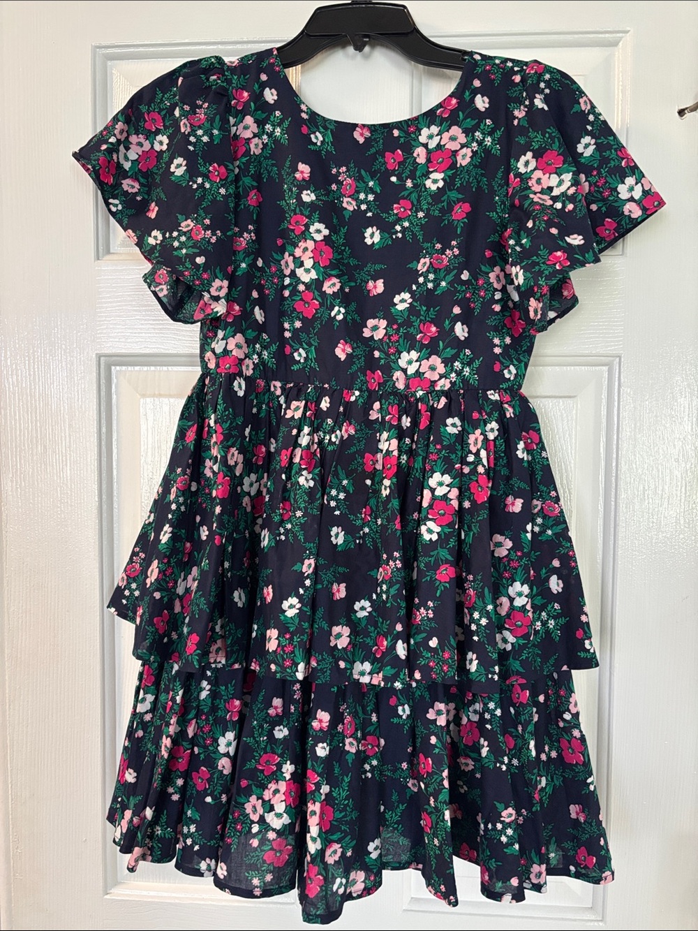 Janie and Jack Navy Floral Tiered Dress with Pink Flowers